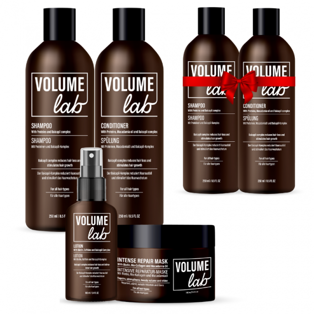 Intensywny zestaw na porost włosów, przeciw ich wypadaniu oraz dla naprawy włosów VOLUME LAB + Dodatkowy Zestaw W PREZENCIE