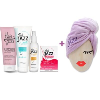 Lotion + szampon + hialuronowa odbudowująca odżywka + witaminy Hair Jazz + prezent ręcznik Hair Jazz Super Towel
