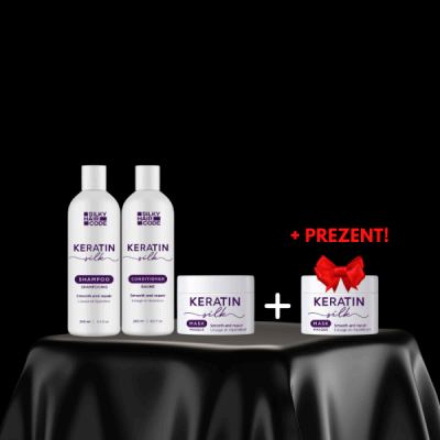 Intensywna kuracja naprawcza uszkodzonych włosów KERATIN SILK: Szampon, Odżywka, Maska + PREZENT!